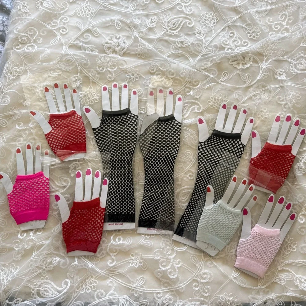 Black and White Fingerless Knit Gloves with Ribbed Cuffs